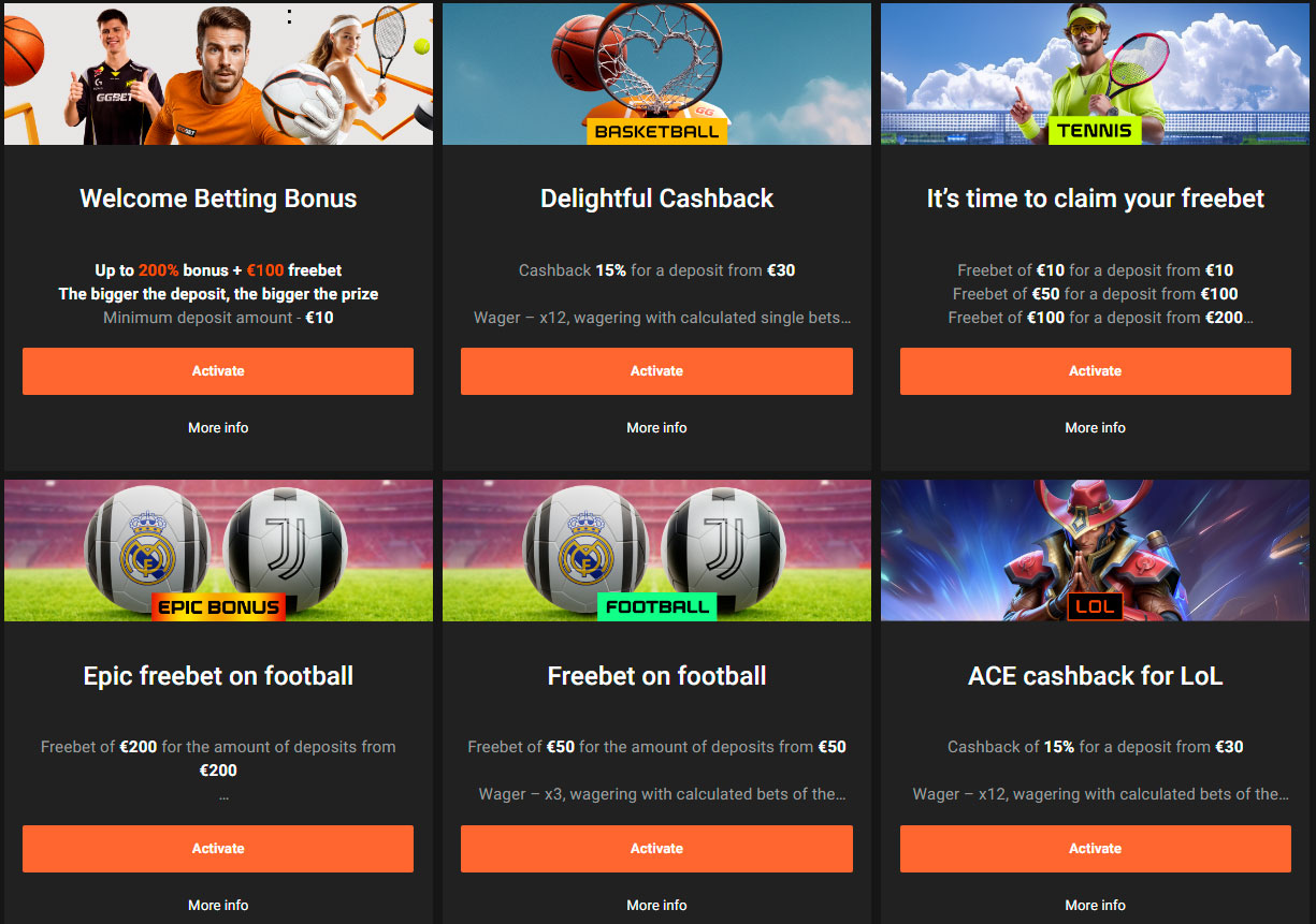 Bonus page GGbet casino