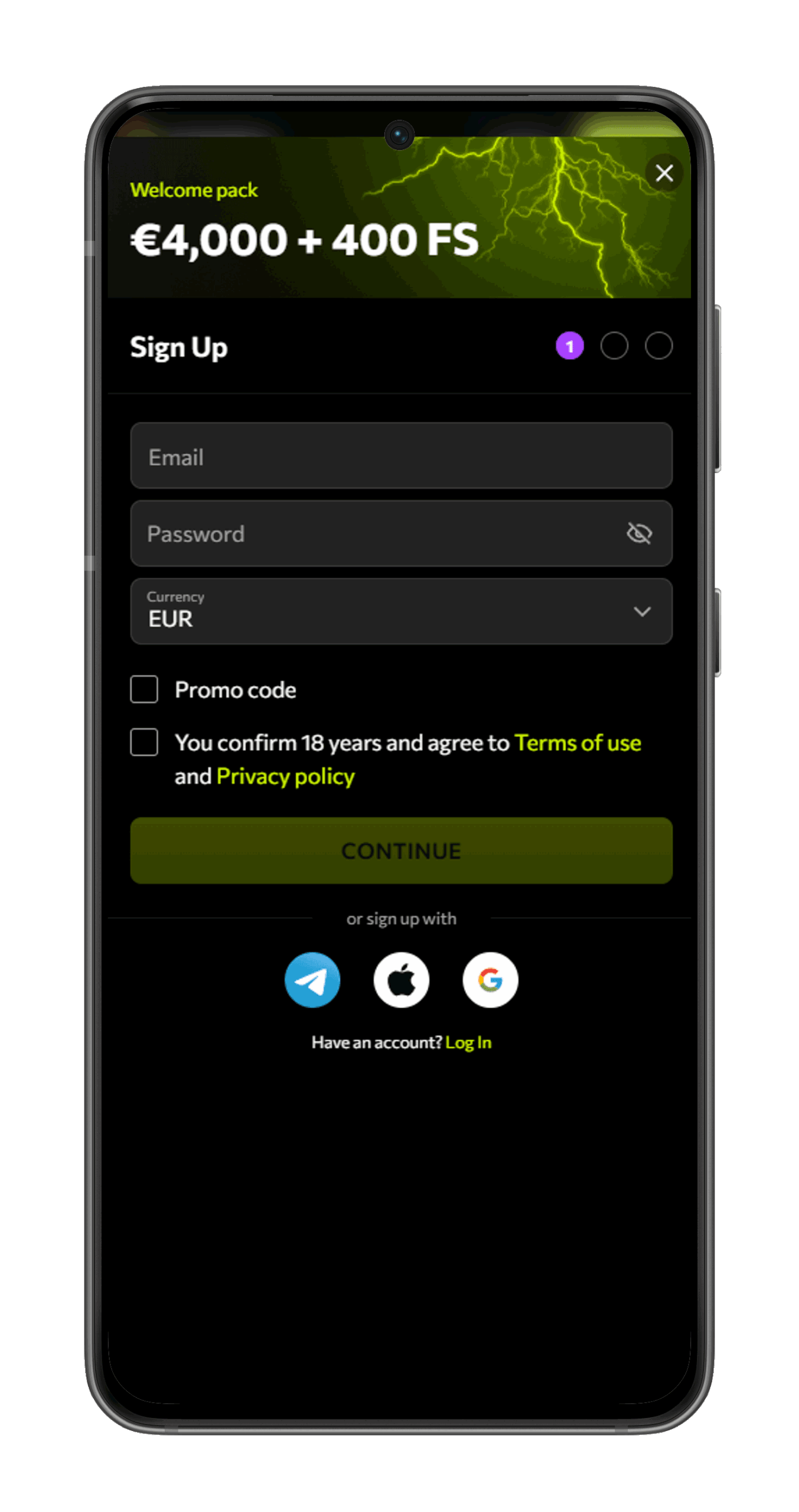 Instasino sign up